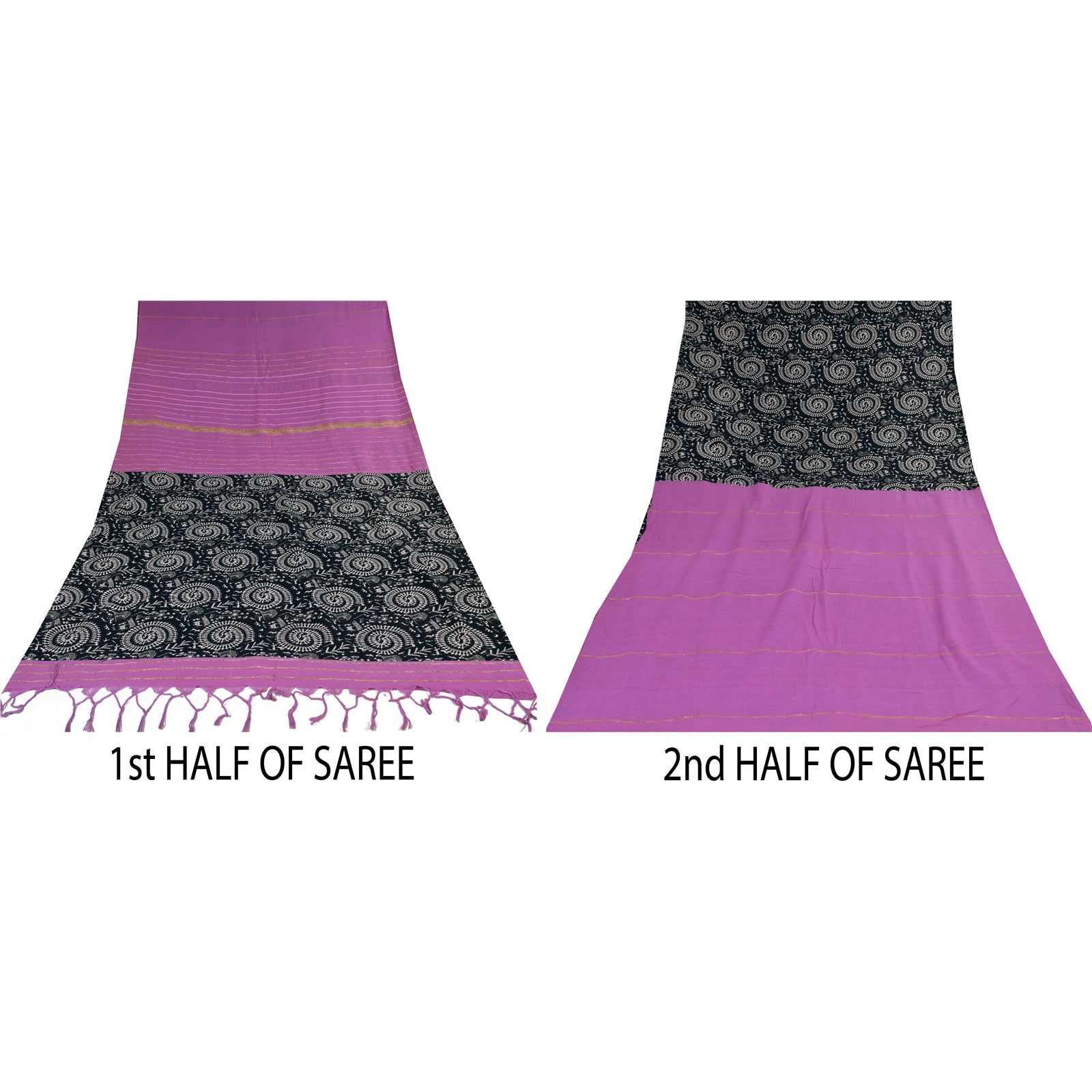 Sanskriti Vintage Sarees Purple Pure Cotton Warli Art/Woven Sari 5+yd Sustainable Fabric