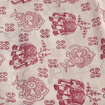 Sanskriti Vintage Sarees White/Red Zari Woven Print Pure Cotton Sari 5+yd Sustainable Fabric