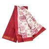 Sanskriti Vintage Sarees White/Red Zari Woven Print Pure Cotton Sari 5+yd Sustainable Fabric