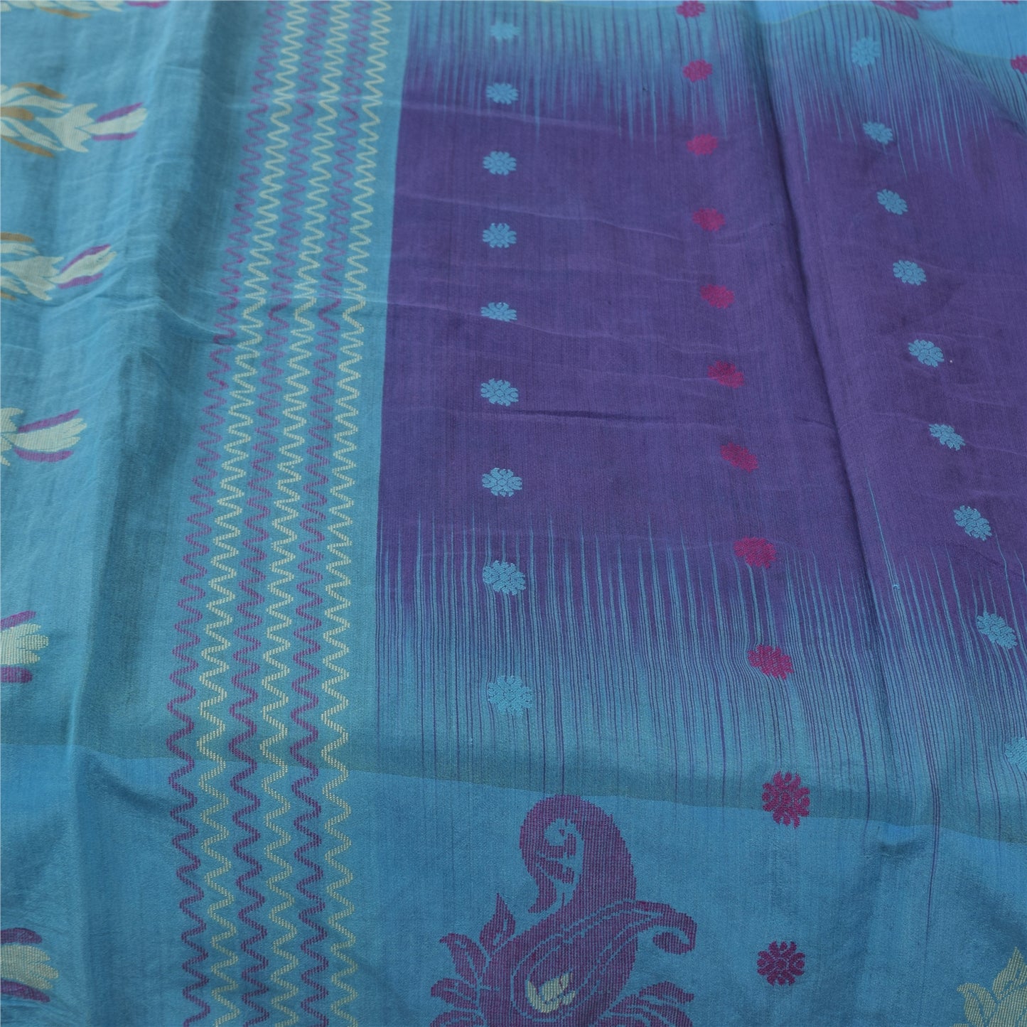 Sanskriti Vintage Sarees Purple/Blue Blend Cotton Woven Sari 6+yd Craft Sustainable Fabric