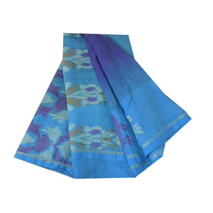 Sanskriti Vintage Sarees Purple/Blue Blend Cotton Woven Sari 6+yd Craft Sustainable Fabric
