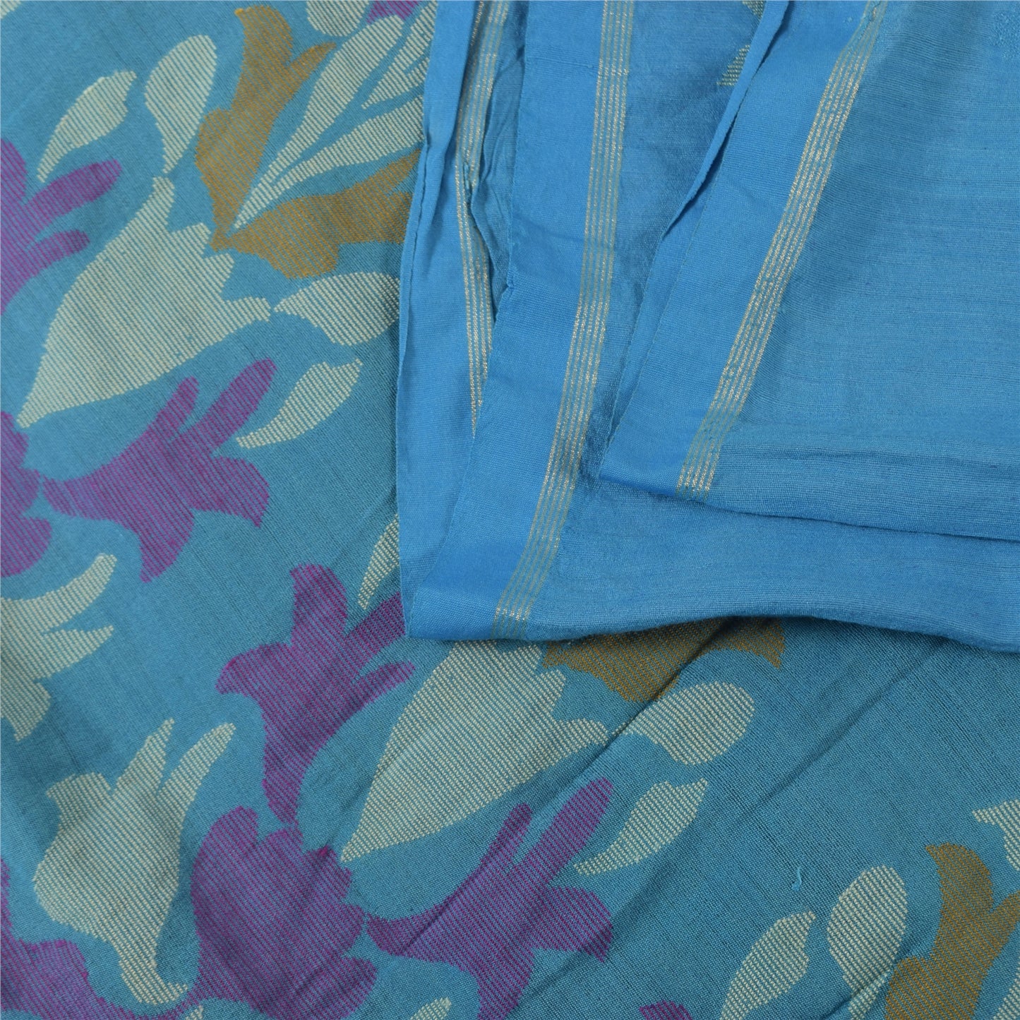 Sanskriti Vintage Sarees Purple/Blue Blend Cotton Woven Sari 6+yd Craft Sustainable Fabric