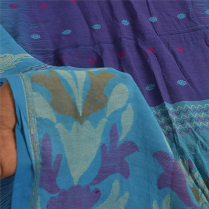 Sanskriti Vintage Sarees Purple/Blue Blend Cotton Woven Sari 6+yd Craft Sustainable Fabric