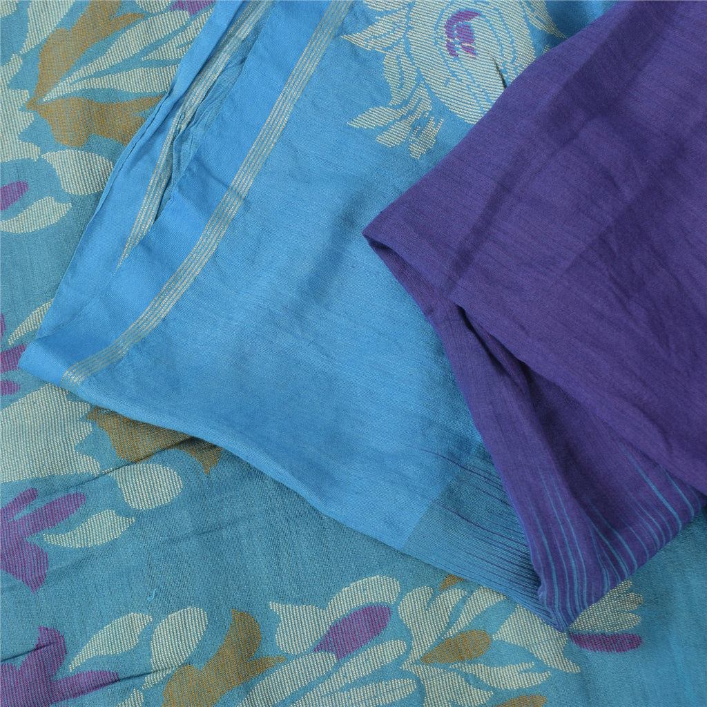 Sanskriti Vintage Sarees Purple/Blue Blend Cotton Woven Sari 6+yd Craft Sustainable Fabric