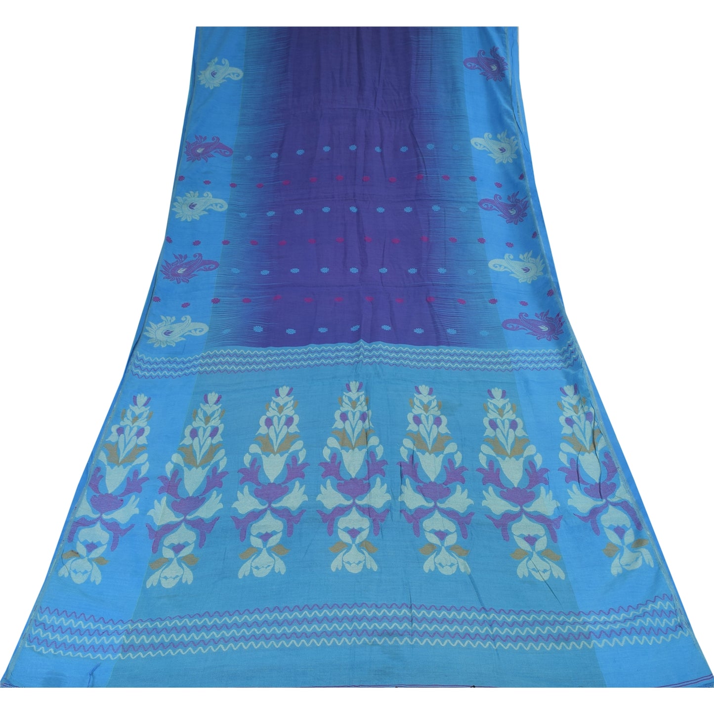 Sanskriti Vintage Sarees Purple/Blue Blend Cotton Woven Sari 6+yd Craft Sustainable Fabric