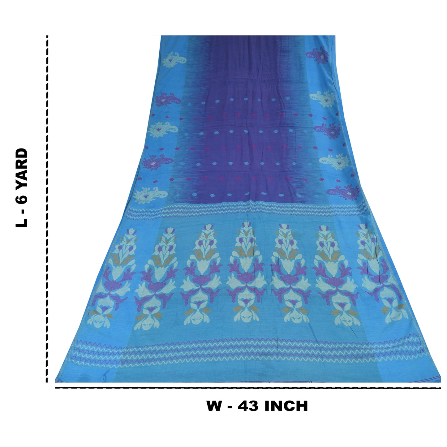Sanskriti Vintage Sarees Purple/Blue Blend Cotton Woven Sari 6+yd Craft Sustainable Fabric