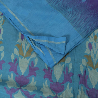 Sanskriti Vintage Sarees Purple/Blue Blend Cotton Woven Sari 6+yd Craft Sustainable Fabric