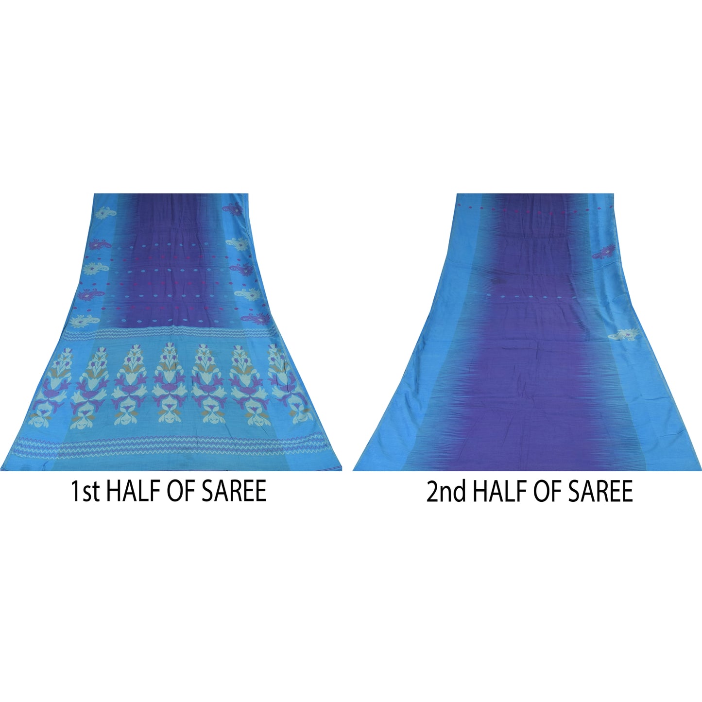 Sanskriti Vintage Sarees Purple/Blue Blend Cotton Woven Sari 6+yd Craft Sustainable Fabric