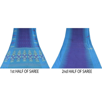 Sanskriti Vintage Sarees Purple/Blue Blend Cotton Woven Sari 6+yd Craft Sustainable Fabric