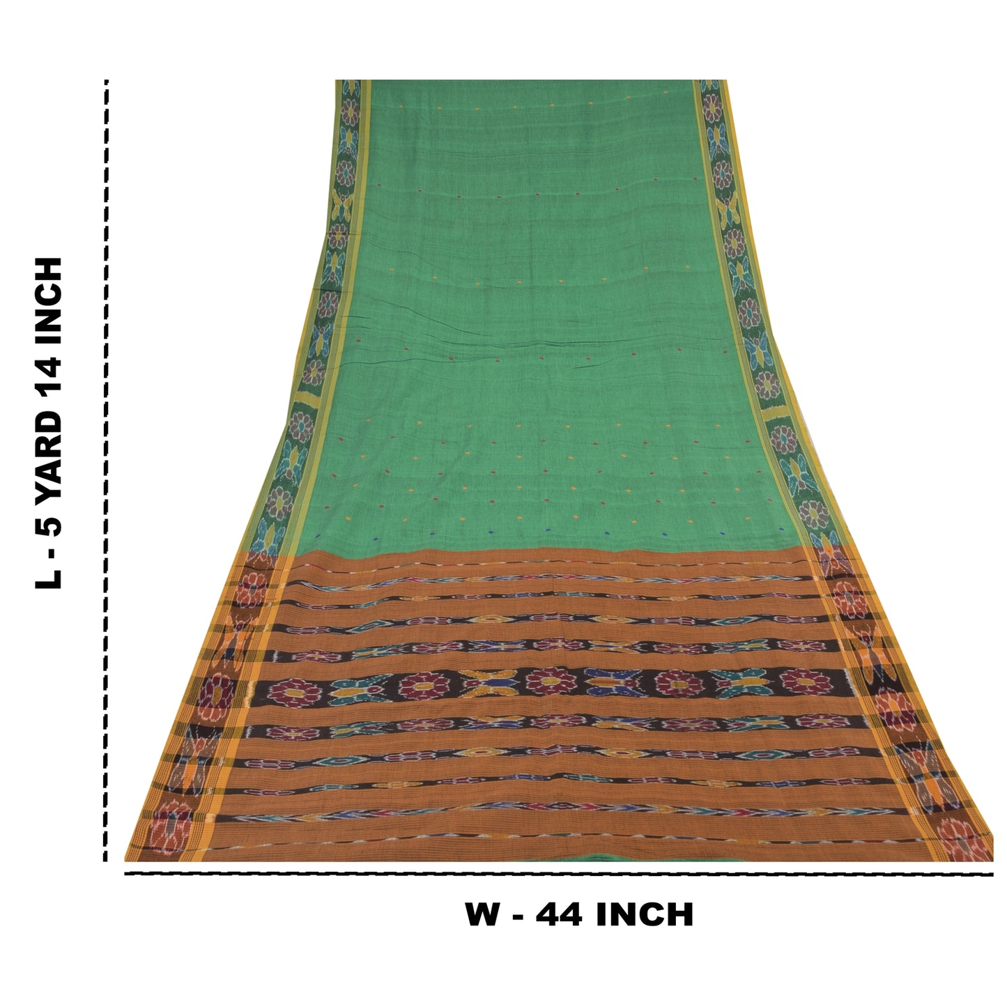 Sanskriti Vintage Sarees GreenIkat Handwoven Odisha Pure Cotton Sari 5+yd Sustainable Fabric