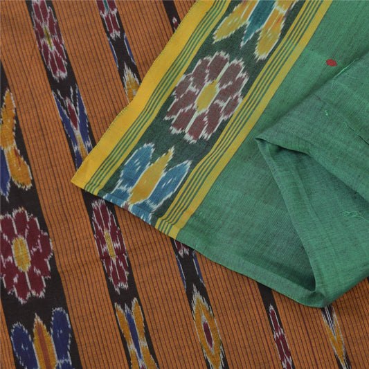 Sanskriti Vintage Sarees GreenIkat Handwoven Odisha Pure Cotton Sari 5+yd Sustainable Fabric