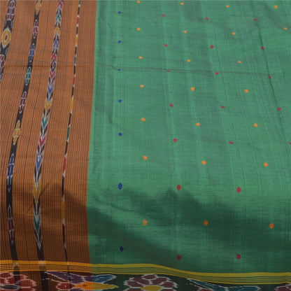 Sanskriti Vintage Sarees GreenIkat Handwoven Odisha Pure Cotton Sari 5+yd Sustainable Fabric