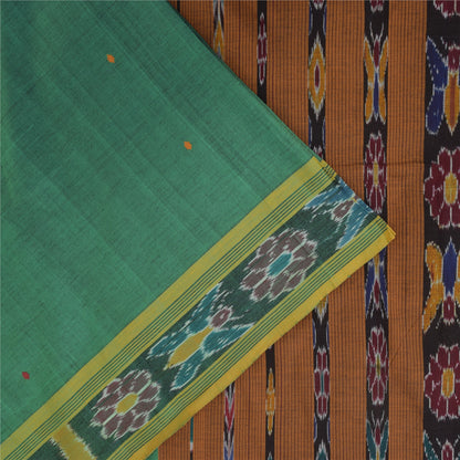 Sanskriti Vintage Sarees GreenIkat Handwoven Odisha Pure Cotton Sari 5+yd Sustainable Fabric