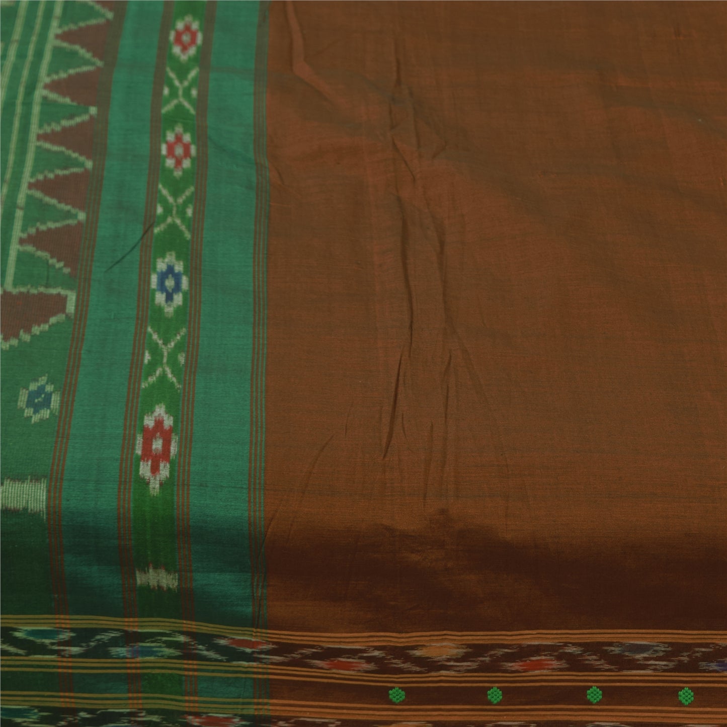Sanskriti Vintage Sarees BrownIkat Handwoven Odisha BlendCotton Sari 7+yd Fabric
