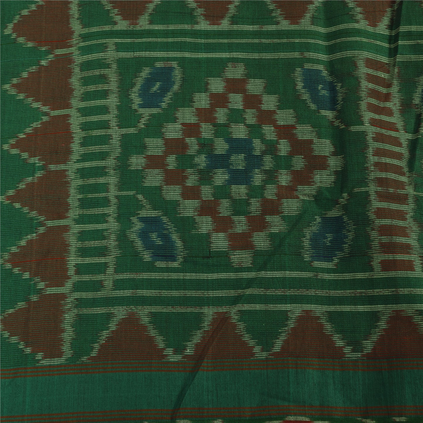 Sanskriti Vintage Sarees BrownIkat Handwoven Odisha BlendCotton Sari 7+yd Fabric