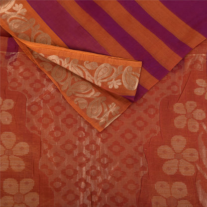 Sanskriti Vintage Sarees Pink/Orange Pure Cotton Woven Sari 5+yd Craft Sustainable Fabric