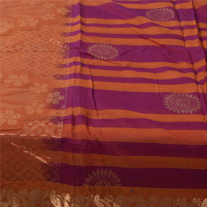 Sanskriti Vintage Sarees Pink/Orange Pure Cotton Woven Sari 5+yd Craft Sustainable Fabric