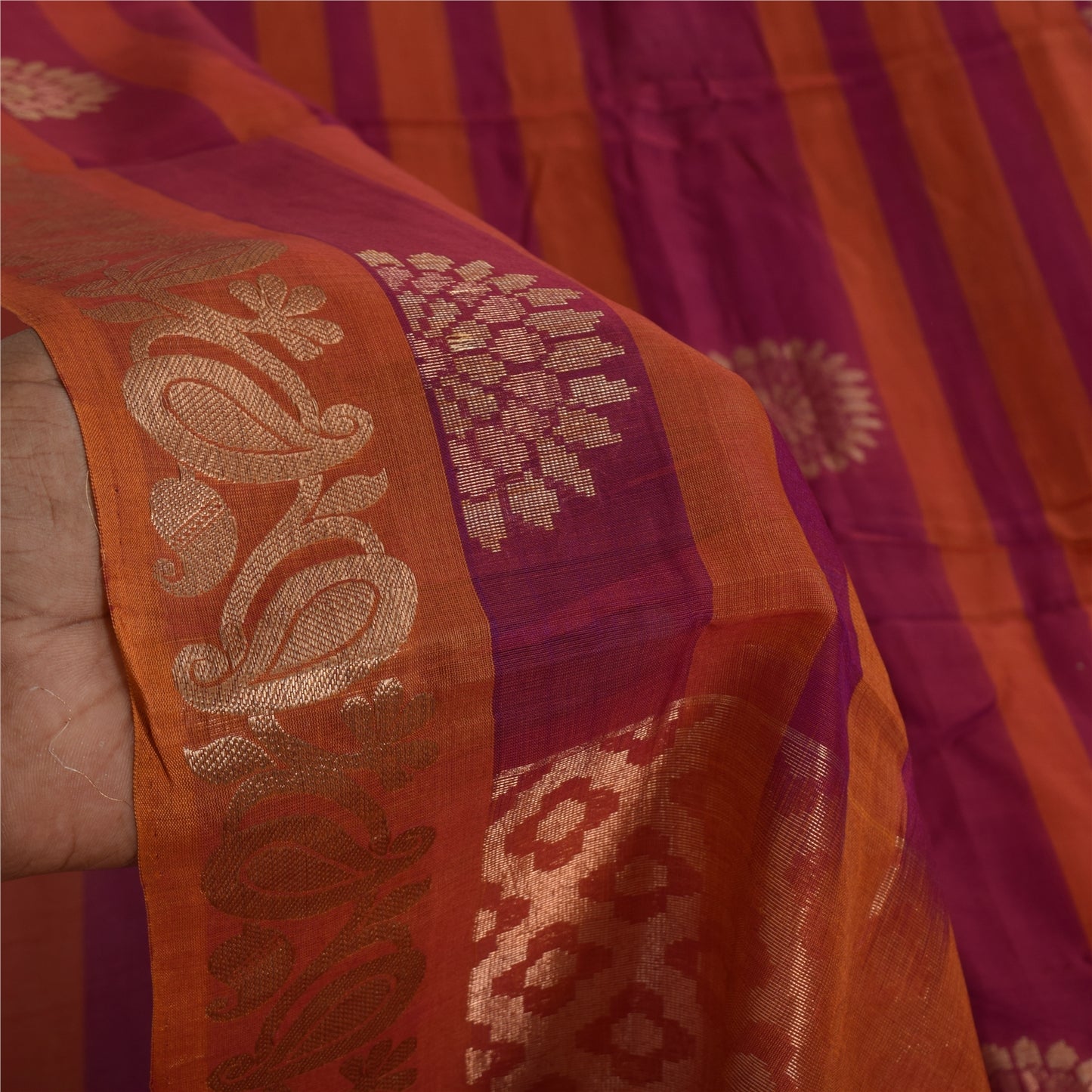 Sanskriti Vintage Sarees Pink/Orange Pure Cotton Woven Sari 5+yd Craft Sustainable Fabric