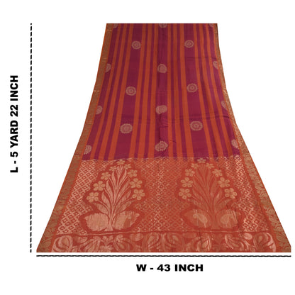 Sanskriti Vintage Sarees Pink/Orange Pure Cotton Woven Sari 5+yd Craft Sustainable Fabric