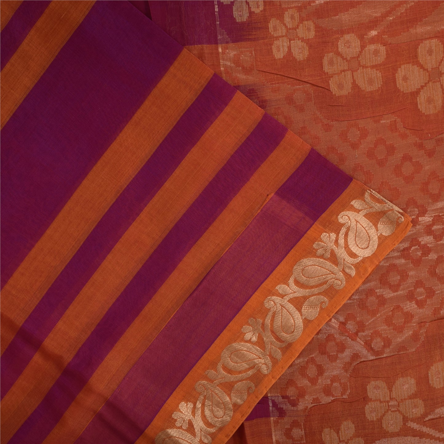 Sanskriti Vintage Sarees Pink/Orange Pure Cotton Woven Sari 5+yd Craft Sustainable Fabric