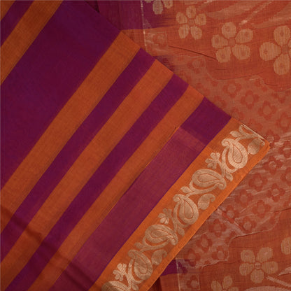 Sanskriti Vintage Sarees Pink/Orange Pure Cotton Woven Sari 5+yd Craft Sustainable Fabric