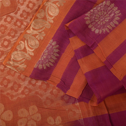 Sanskriti Vintage Sarees Pink/Orange Pure Cotton Woven Sari 5+yd Craft Sustainable Fabric