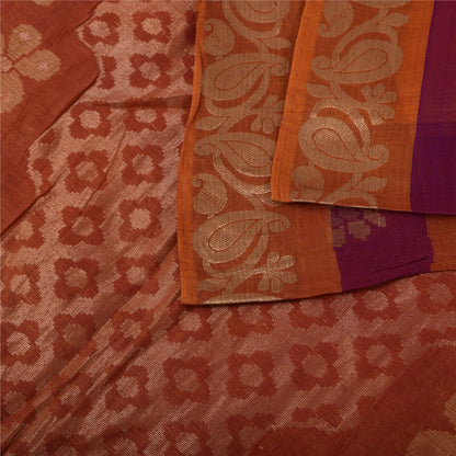 Sanskriti Vintage Sarees Pink/Orange Pure Cotton Woven Sari 5+yd Craft Sustainable Fabric
