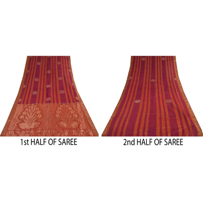 Sanskriti Vintage Sarees Pink/Orange Pure Cotton Woven Sari 5+yd Craft Sustainable Fabric