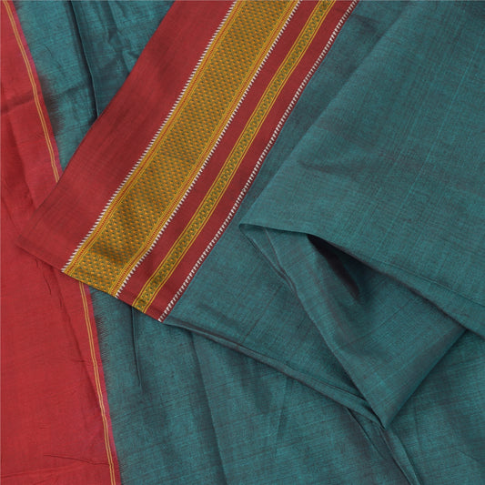 Sanskriti Vintage Sarees Indian Blue Pure Cotton Woven Sari 5+yd Craft Sustainable Fabric
