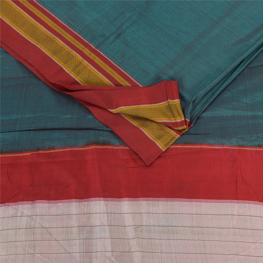 Sanskriti Vintage Sarees Indian Blue Pure Cotton Woven Sari 5+yd Craft Sustainable Fabric