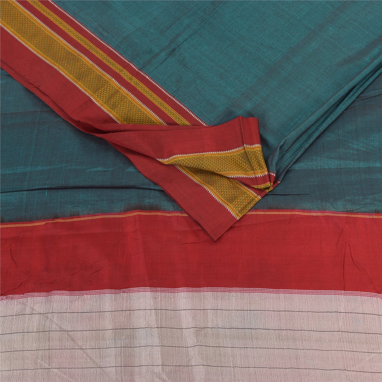 Sanskriti Vintage Sarees Indian Blue Pure Cotton Woven Sari 5+yd Craft Sustainable Fabric