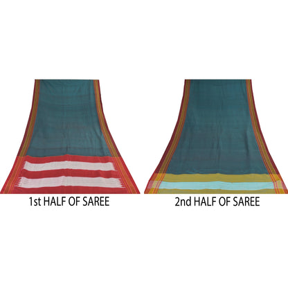 Sanskriti Vintage Sarees Indian Blue Pure Cotton Woven Sari 5+yd Craft Sustainable Fabric