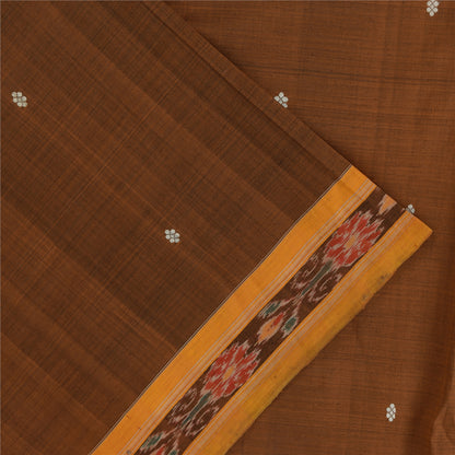 Sanskriti Vintage Sarees BrownIkat Handwoven Odisha Pure Cotton Sari 6+yd Sustainable Fabric