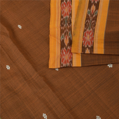 Sanskriti Vintage Sarees BrownIkat Handwoven Odisha Pure Cotton Sari 6+yd Sustainable Fabric