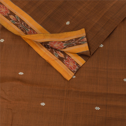 Sanskriti Vintage Sarees BrownIkat Handwoven Odisha Pure Cotton Sari 6+yd Sustainable Fabric