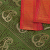 Sanskriti Vintage Sarees Green Zari Border Pure Cotton Printed Sari 5+yd Sustainable Fabric