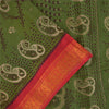 Sanskriti Vintage Sarees Green Zari Border Pure Cotton Printed Sari 5+yd Sustainable Fabric