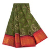 Sanskriti Vintage Sarees Green Zari Border Pure Cotton Printed Sari 5+yd Sustainable Fabric