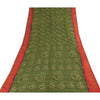 Sanskriti Vintage Sarees Green Zari Border Pure Cotton Printed Sari 5+yd Sustainable Fabric