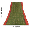 Sanskriti Vintage Sarees Green Zari Border Pure Cotton Printed Sari 5+yd Sustainable Fabric