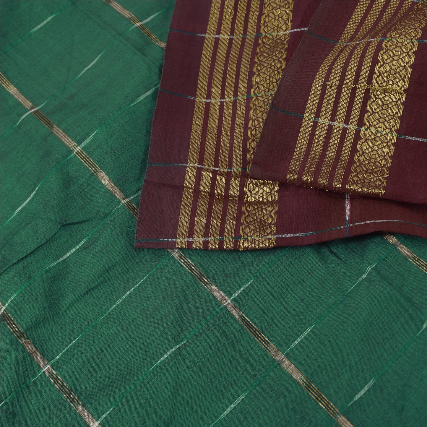 Sanskriti Vintage Sarees Red Ikat Handwoven Zari Pure Cotton Sari 5+yd Sustainable Fabric