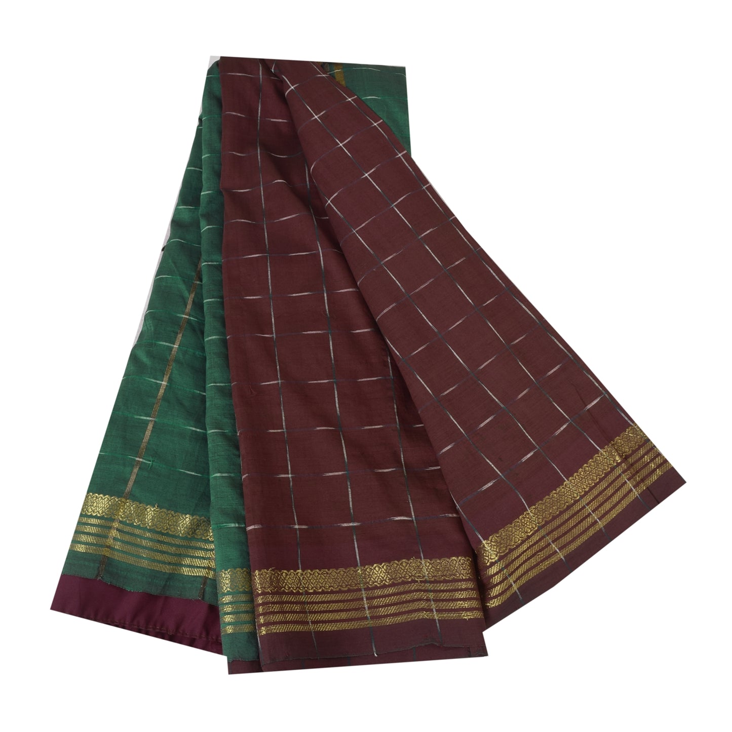 Sanskriti Vintage Sarees Red Ikat Handwoven Zari Pure Cotton Sari 5+yd Sustainable Fabric