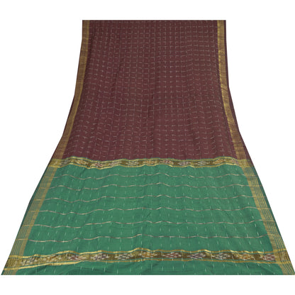 Sanskriti Vintage Sarees Red Ikat Handwoven Zari Pure Cotton Sari 5+yd Sustainable Fabric