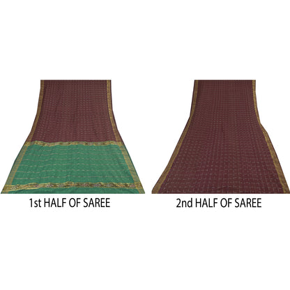 Sanskriti Vintage Sarees Red Ikat Handwoven Zari Pure Cotton Sari 5+yd Sustainable Fabric