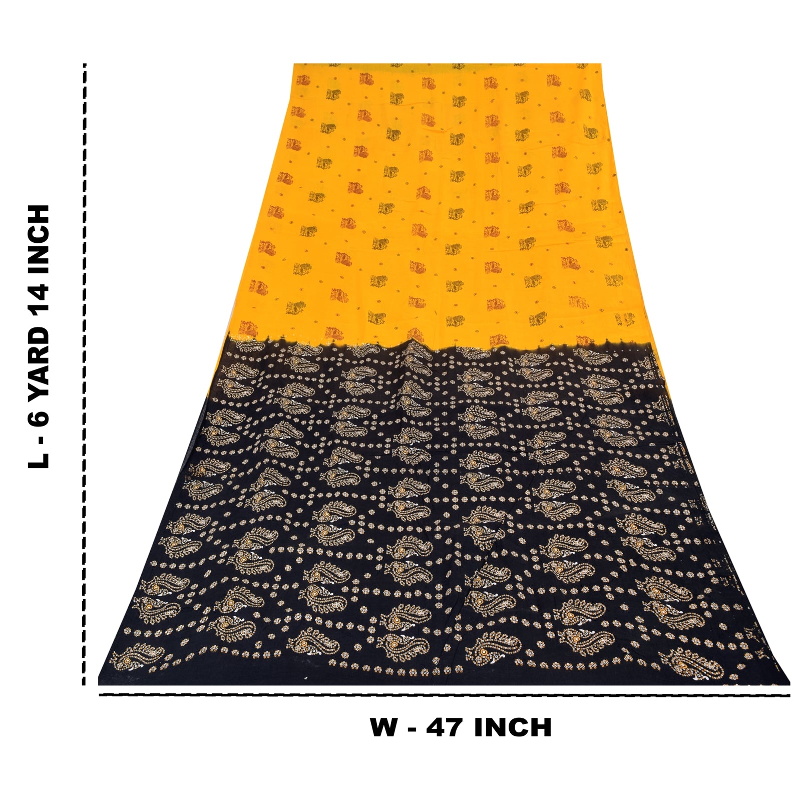 Sanskriti Vintage Sarees Yellow Hand Block Printed Pure Cotton Sari 6+yd Sustainable Fabric