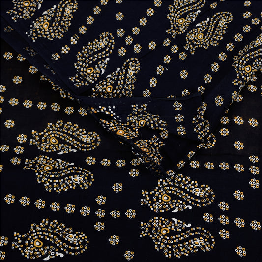 Sanskriti Vintage Sarees Yellow Hand Block Printed Pure Cotton Sari 6+yd Sustainable Fabric