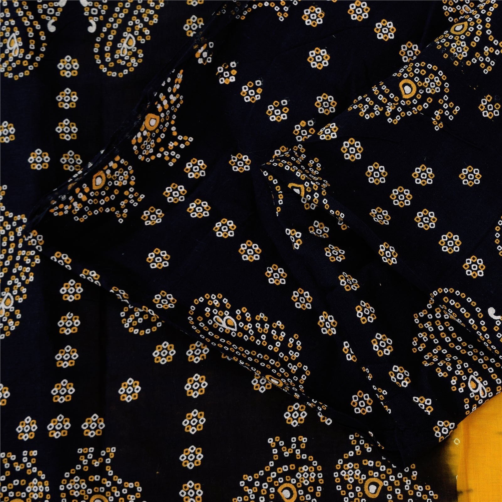 Sanskriti Vintage Sarees Yellow Hand Block Printed Pure Cotton Sari 6+yd Sustainable Fabric