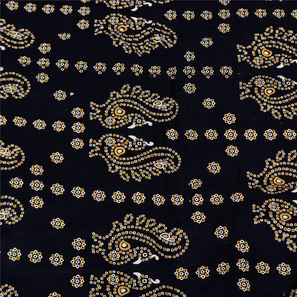 Sanskriti Vintage Sarees Yellow Hand Block Printed Pure Cotton Sari 6+yd Sustainable Fabric