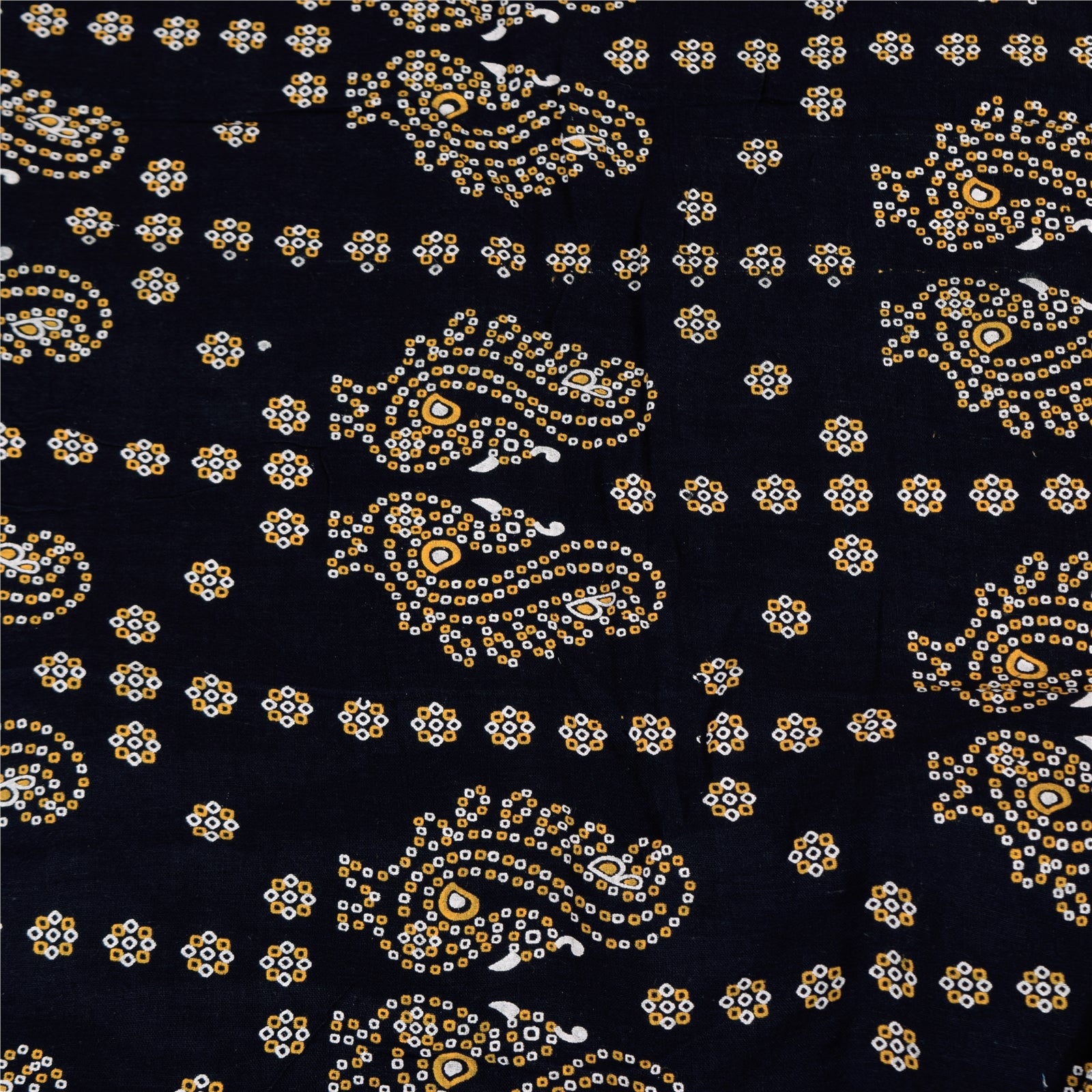 Sanskriti Vintage Sarees Yellow Hand Block Printed Pure Cotton Sari 6+yd Sustainable Fabric