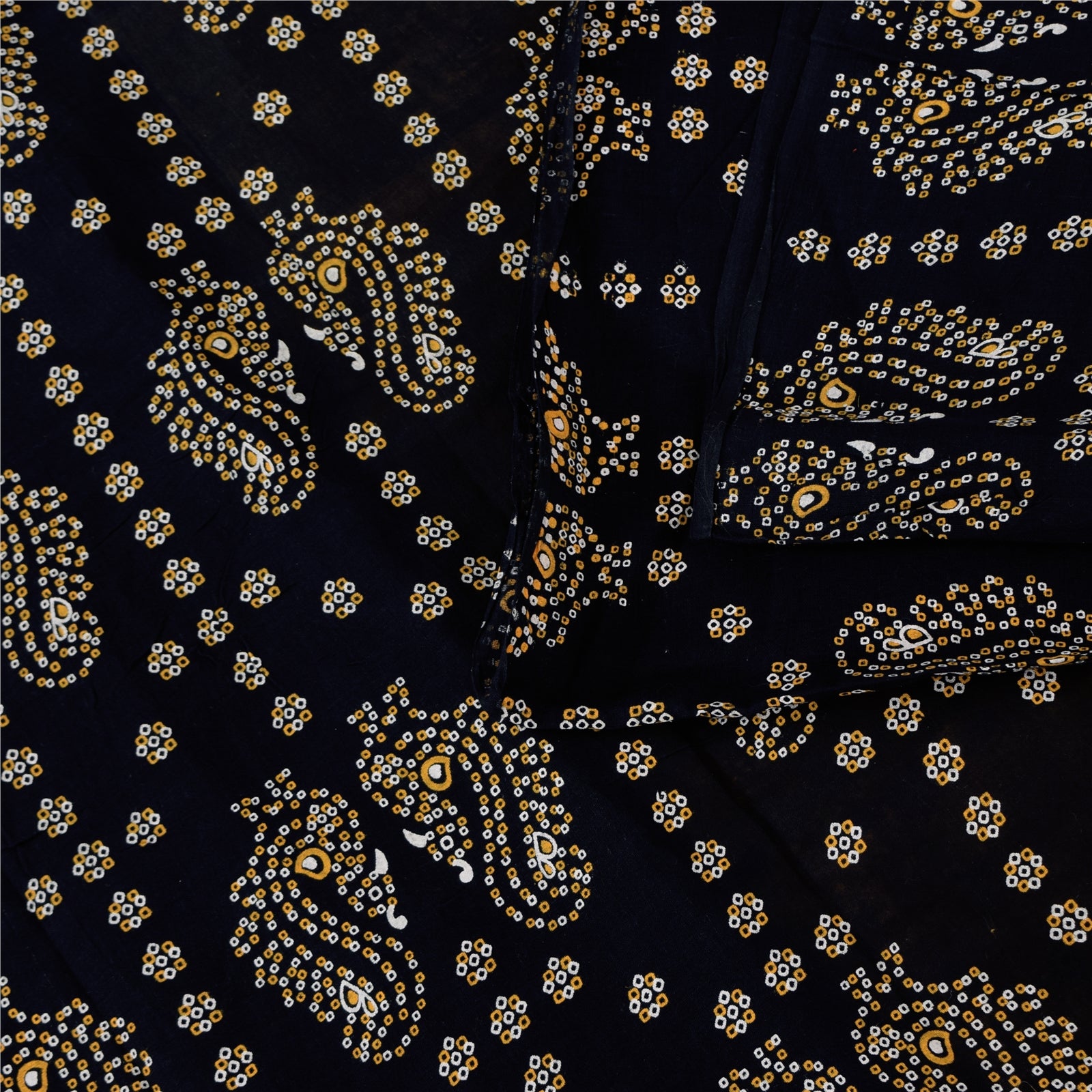 Sanskriti Vintage Sarees Yellow Hand Block Printed Pure Cotton Sari 6+yd Sustainable Fabric